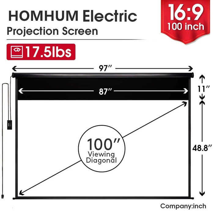 100 inch Electric Projector Screen 4K HD 1080P Wrinkle-Free