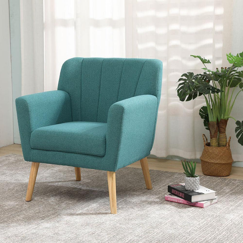 Mid-Century Modern Fabric Club Chair Solid Wood Legs Accent Chair Green