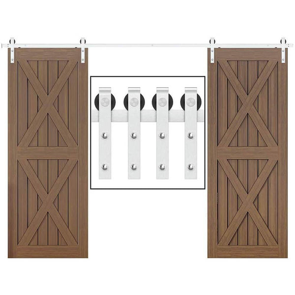 Heavy Duty Double Gate Sliding Barn Door Hardware Kit Stainless Steel 8-16 FT