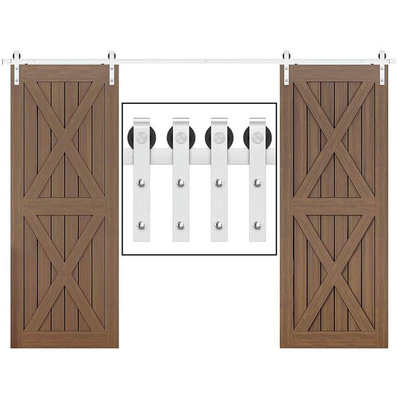 Heavy Duty Double Gate Sliding Barn Door Hardware Kit Stainless Steel 8-16 FT