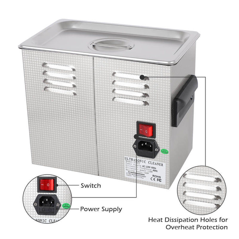 3L Commercial Ultrasonic Cleaner Large Capacity Stainless Steel with Heater and Digital Timer