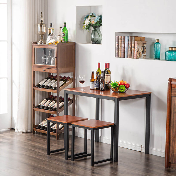 Simple Wood Grain 75cm High Dining Table And Chair Three-Piece Cherry Wood Color