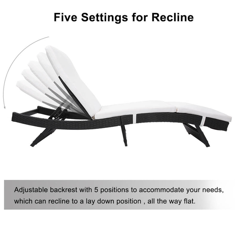 Patio Chaise Lounge Chairs, Beach Recliner Chairs Poolside Chaise, Patio Furniture Wicker Couch Bed with Cushion, Black