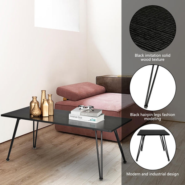 Single Layer MDF Desktop Square Pointed Iron Coffee Table Black