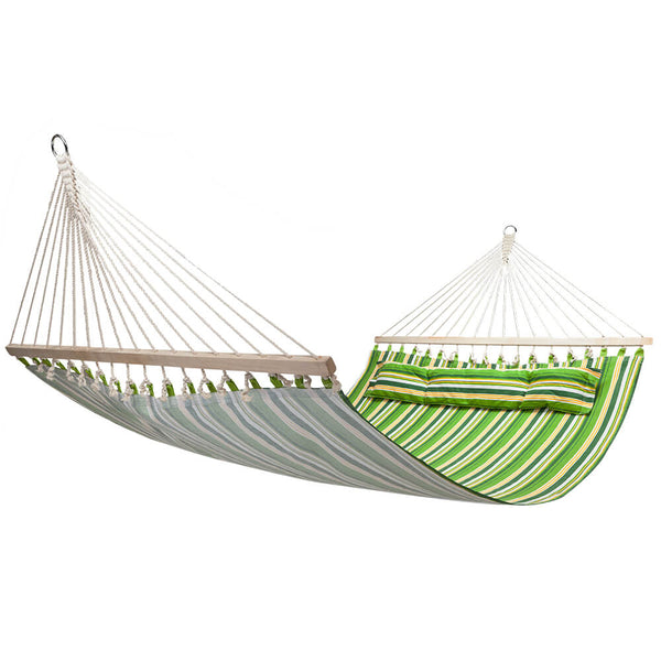 2 Person Double Hammock Bed with Wood Spreader Bar, Portable Patio Swing Hammocks, Green