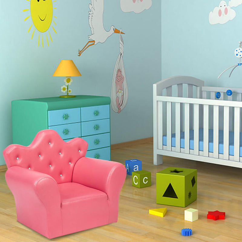 Kids Sofa With Upholstered Armchair with Ottoman Embedded Crystal Rose Red