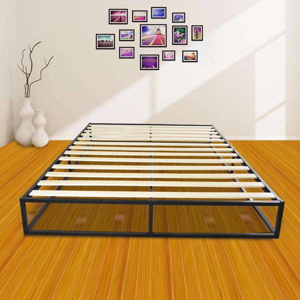 Bed Frame Mattress Platform Foundation Basic Iron Bed in Black, Queen