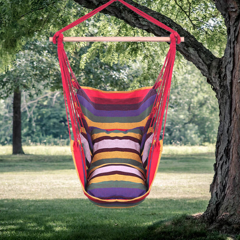 Patio Hammock Swing, Hanging Rope Hammock Chair, Cotton Hanging Air Swing with Cushions for Porch Yard Tree Bedroom