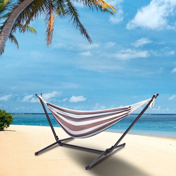 Professional Flowers Hammock Stand with Polyester Coffee Stripe Hammock