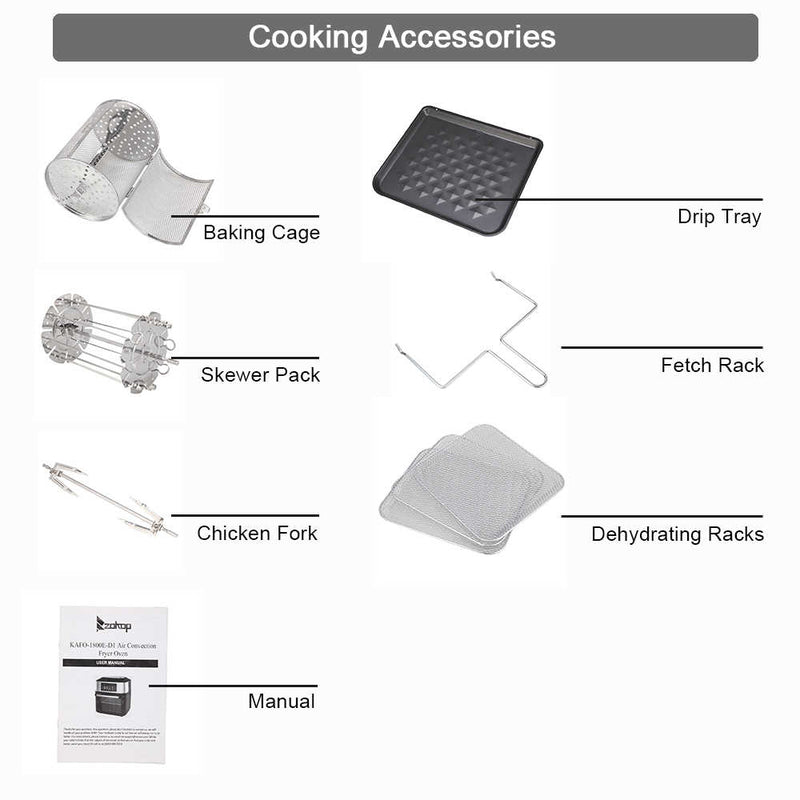 16L All-in-One Air Fryer 1800W Roast, Bake, Dehydrator, Oilless Cooker Black Black