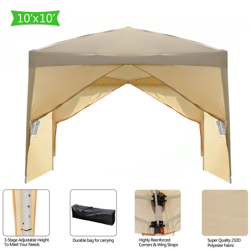 Homhum 10 x 10 ft Waterproof Canopy Tent Right-Angle with Carry Bag Khkai