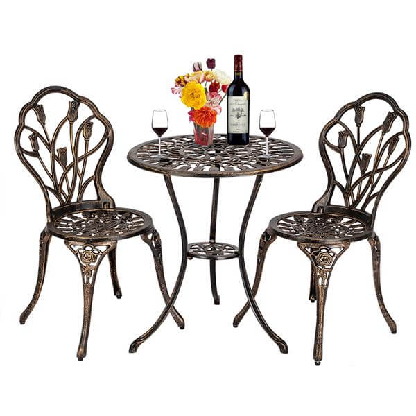 3 Pcs Cast Aluminum Patio Dining Set, Vintage Style Tulip Bistro Set, Outdoor Conversation Furniture Sets
