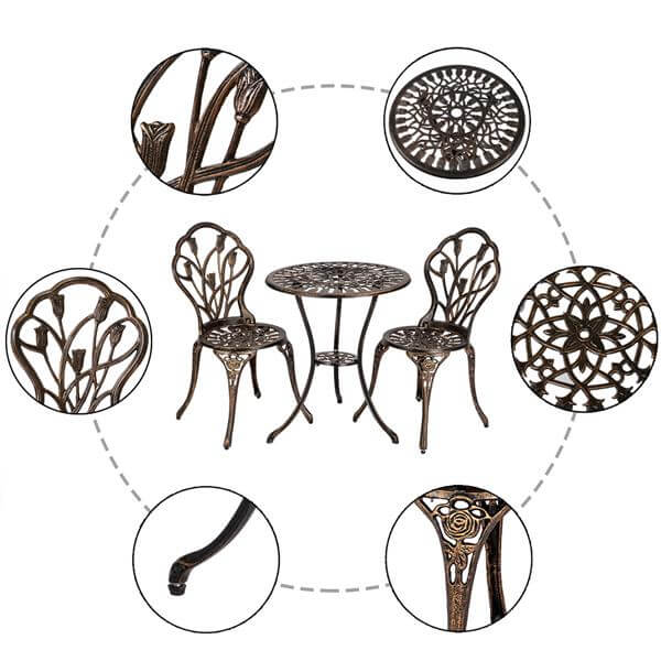 3 Pcs Cast Aluminum Patio Dining Set, Vintage Style Tulip Bistro Set, Outdoor Conversation Furniture Sets