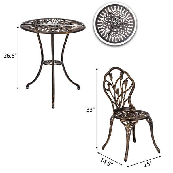 3 Pcs Cast Aluminum Patio Dining Set, Vintage Style Tulip Bistro Set, Outdoor Conversation Furniture Sets