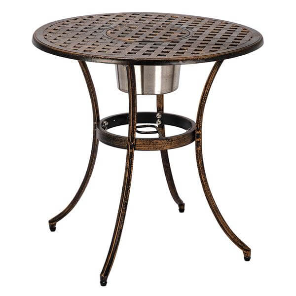 3 Pcs Outdoor Bistro Set, Dining Table Set of Table and Chairs with Ice Bucket, Cast Aluminum Outdoor Patio Furniture, Bronze