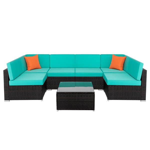 7 Piece Patio Rattan Sectional Sofa Set Outdoor Furniture