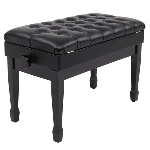 29'' Genuine Leather Adjustable Piano Bench with Storage, Duet Size Artist Concert Piano Bench Stool, Black