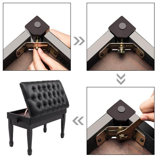 29'' Genuine Leather Adjustable Piano Bench with Storage, Duet Size Artist Concert Piano Bench Stool, Black