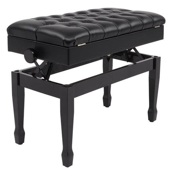 29'' Genuine Leather Adjustable Piano Bench with Storage, Duet Size Artist Concert Piano Bench Stool, Black