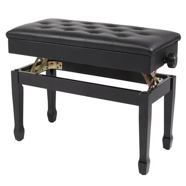 29'' Genuine Leather Piano Bench with Storage, Adjustable Duet Size Artist Concert Piano Bench Stool, Black
