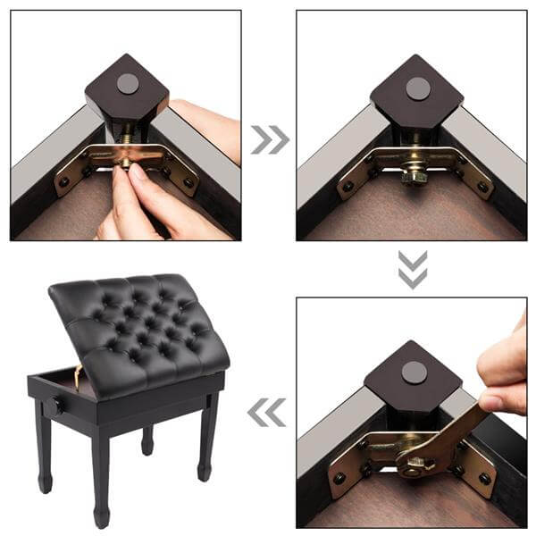 29'' Genuine Leather Piano Bench with Storage, Adjustable Duet Size Artist Concert Piano Bench Stool, Black