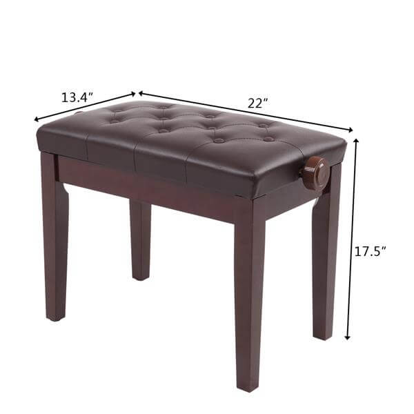 22'' Genuine Leather Adjustable Piano Bench, Artist Concert Piano Bench Stool, Brown