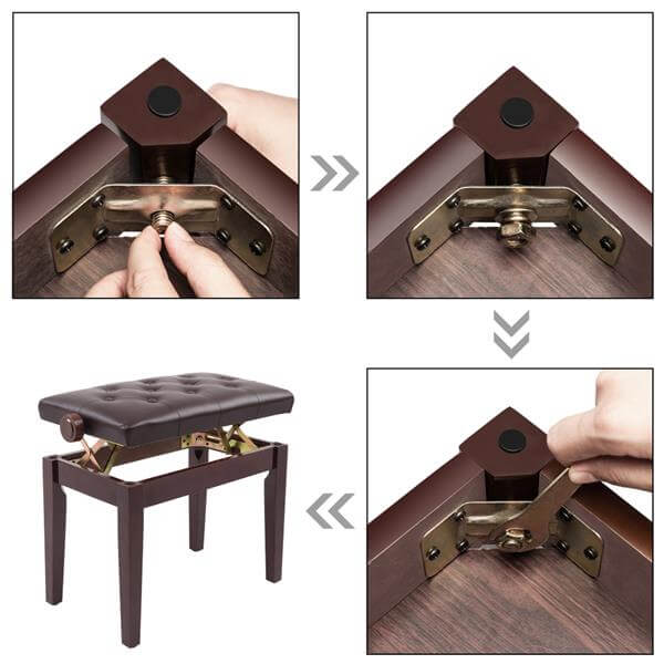 22'' Genuine Leather Adjustable Piano Bench, Artist Concert Piano Bench Stool, Brown