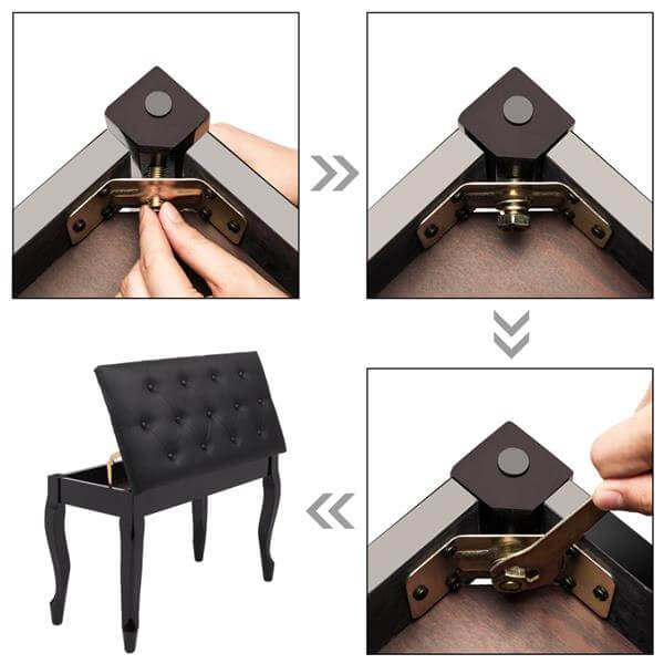 29'' Genuine Leather Piano Bench with Storage, Duet Size Artist Concert Piano Bench Stool, Black