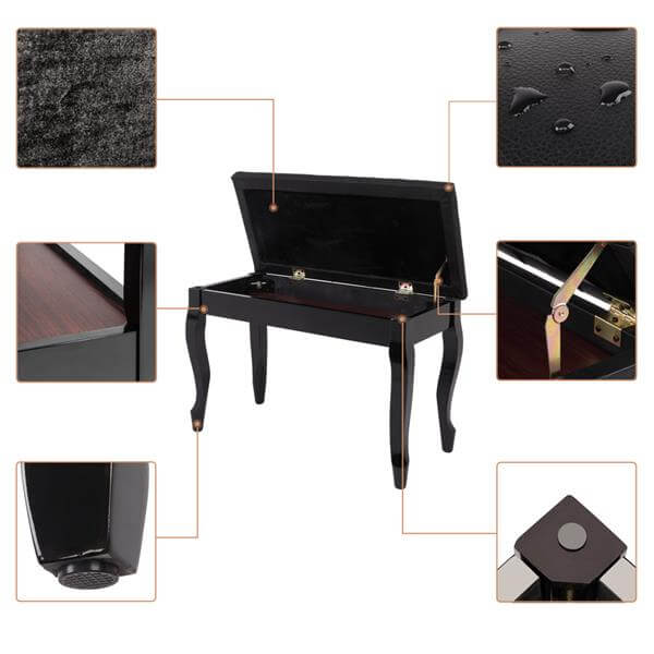 29'' Genuine Leather Piano Bench with Storage, Duet Size Artist Concert Piano Bench Stool, Black