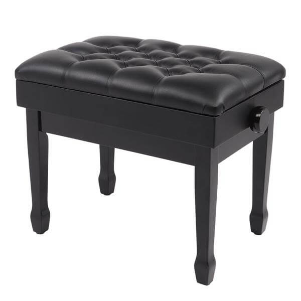 23'' Genuine Leather Piano Bench, Adjustable Artist Concert Piano Bench Stool with Storage, Black