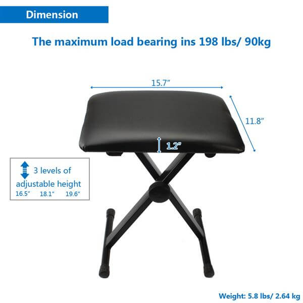 Leather Adjustable Piano Bench, X Style Cushion Padded Folding Keyboard Bench, Black