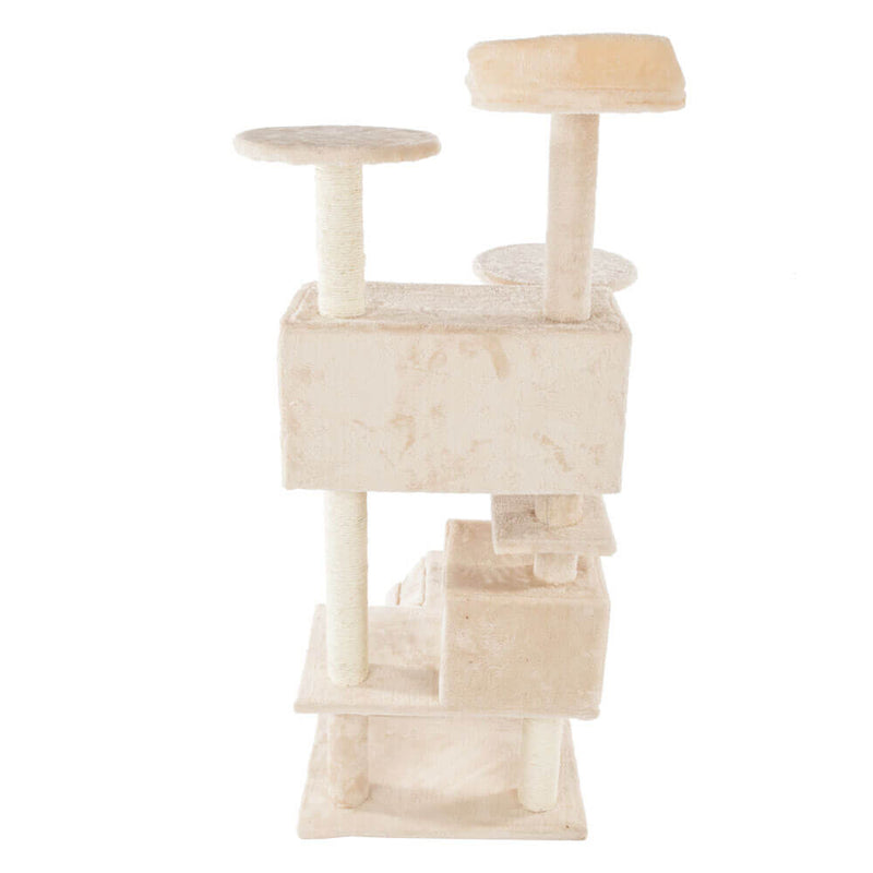 Solid Cute Sisal Rope Plush Cat Climb Tree Cat Tower Beige 52 inches