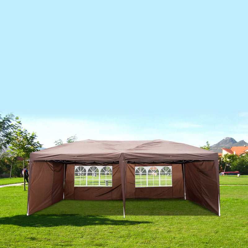 Homhum Waterproof Foldable Canopy Tent 10 x 20ft with Carry Bag for Party Camping, Dark Coffee