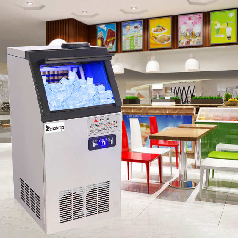68KG/24H Refrigerator Stainless Steel Transparent Cover Commercial Ice Machine