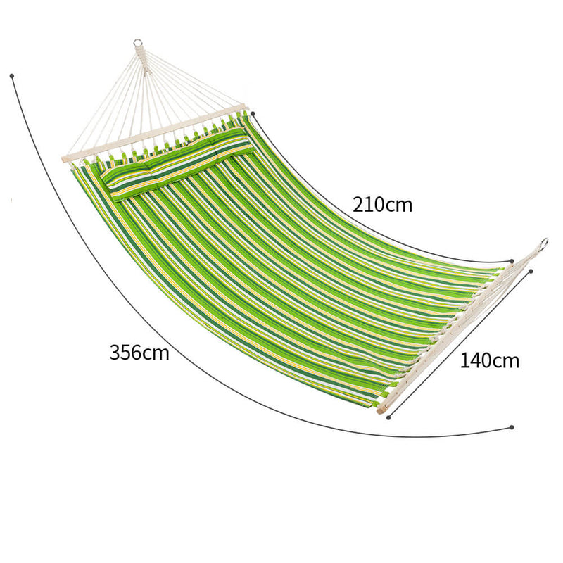 2 Person Double Hammock Bed with Wood Spreader Bar, Portable Patio Swing Hammocks, Green