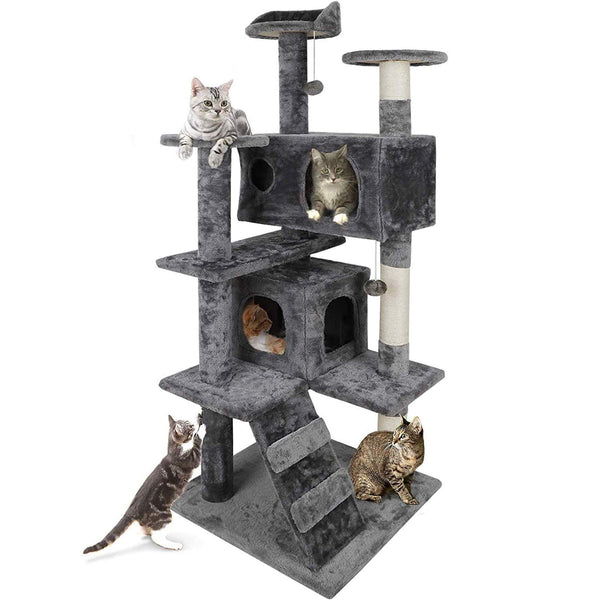 53 Inches Multi-Level Cat Tree Stand House Kittens Activity Tower (Grey)