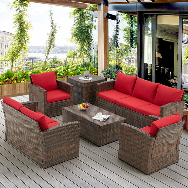 6 Pieces Outdoor Furniture Set with Storage in red