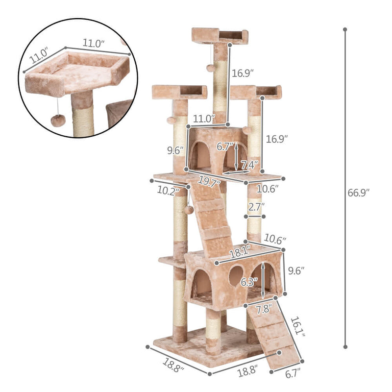 Sisal Hemp Cat Tree Tower Condo Furniture Scratch Post Pet House Play Kitten with Cozy Perches Beige 66 inches