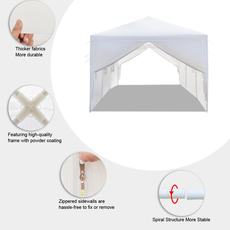 Homhum Foldable Part Canopy Tent 8 Sides with Spiral Tubes 10 x 30 ft, White