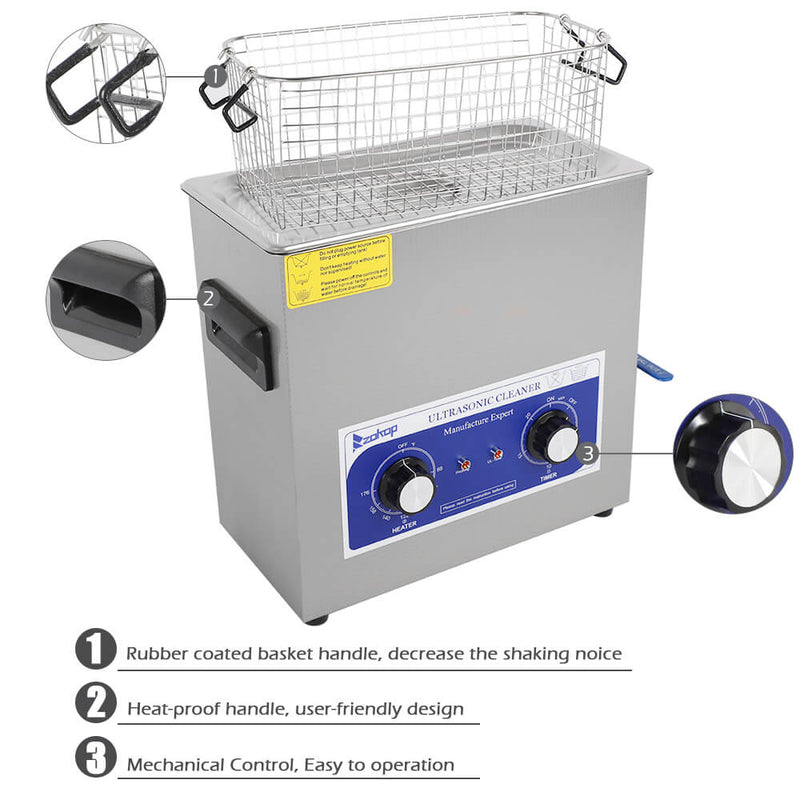 6L Commercial Ultrasonic Cleaner Large Capacity Stainless Steel with Heater and Digital Timer