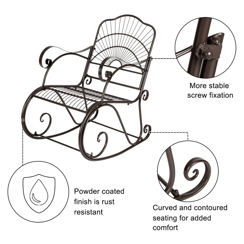 Patio Rocking Chair Leisure Chair, Sun Shape Garden Iron Art Paint Rocking Chair