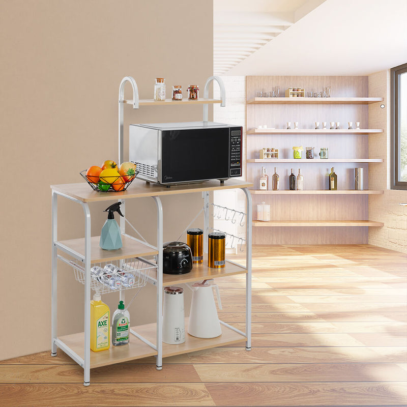 Utility Storage Shelf 35.5 inches Microwave Stand with 10 Hooks
