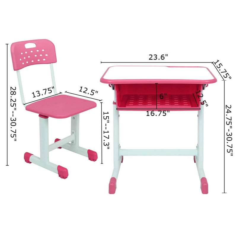 Lifting Children Multifunctional Study Desk and Chair Set with Storage Bin Pink