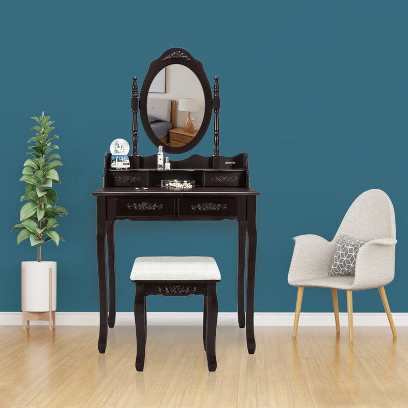Modern Concise 4-Drawer Removable Mirror Dresser Brown