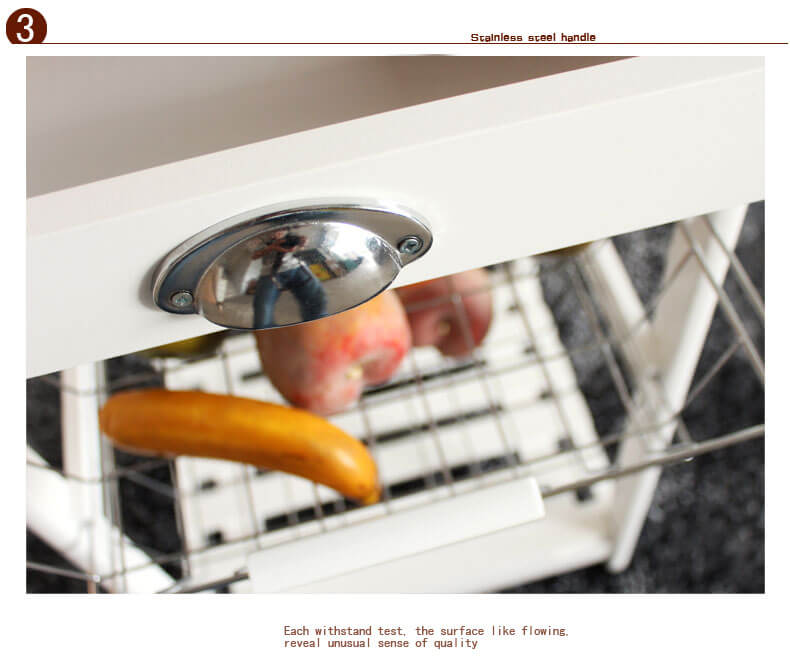 Kitchen & Dining Room Cart 2-Drawer 3-Basket 3-Shelf Storage Rack with Rolling Wheels White
