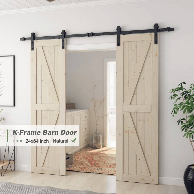Sliding Barn Wood Door Slab Pre-Drilled Unfinished Natural Color Spruce Wood