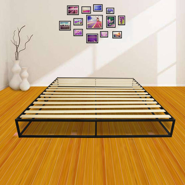 Bed Frame Mattress Platform Foundation Basic Iron Bed in Black, King