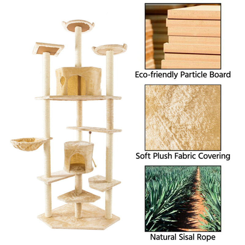 Solid Cute Sisal Rope Plush Cat Climb Tree Cat Tower, 80 inches