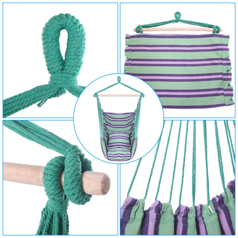 Patio Hammock Swing, Hanging Rope Hammock Chair, Cotton Hanging Air Swing with Cushions, Green