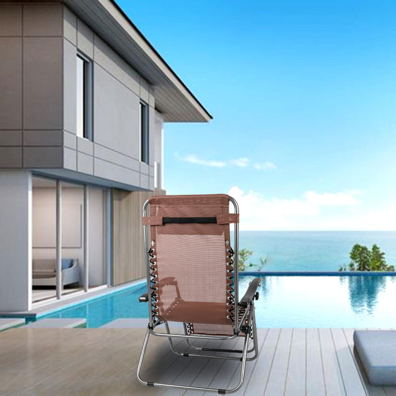 Zero Gravity Lounge Chair Brown with Portable Cup Holder Table